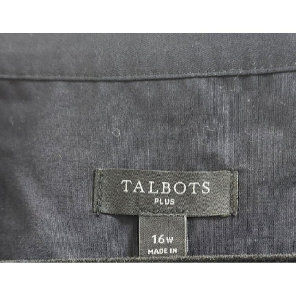 Talbots Plus 16W Black Cotton Poplin Button Front Shirt Dress Tie Waist Midi - Picture 7 of 13